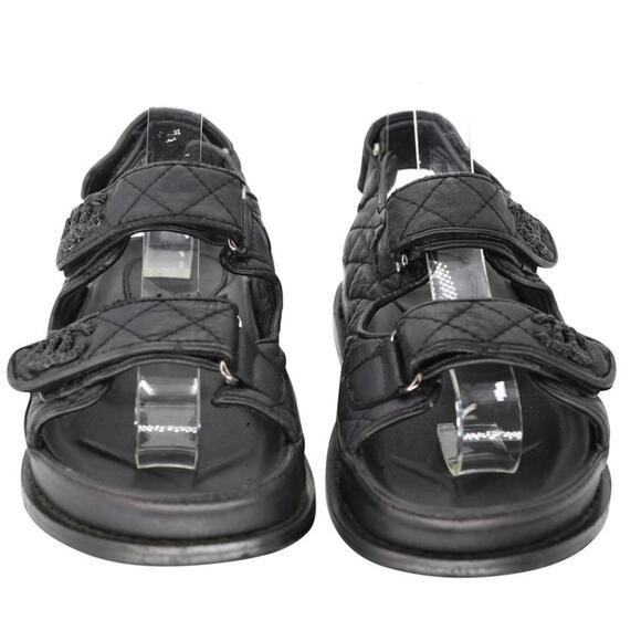 Chanel Dad Flats 36 Leather Lambskin Fabric Sandals CC-S0207P-C034 - Picture 2 of 10